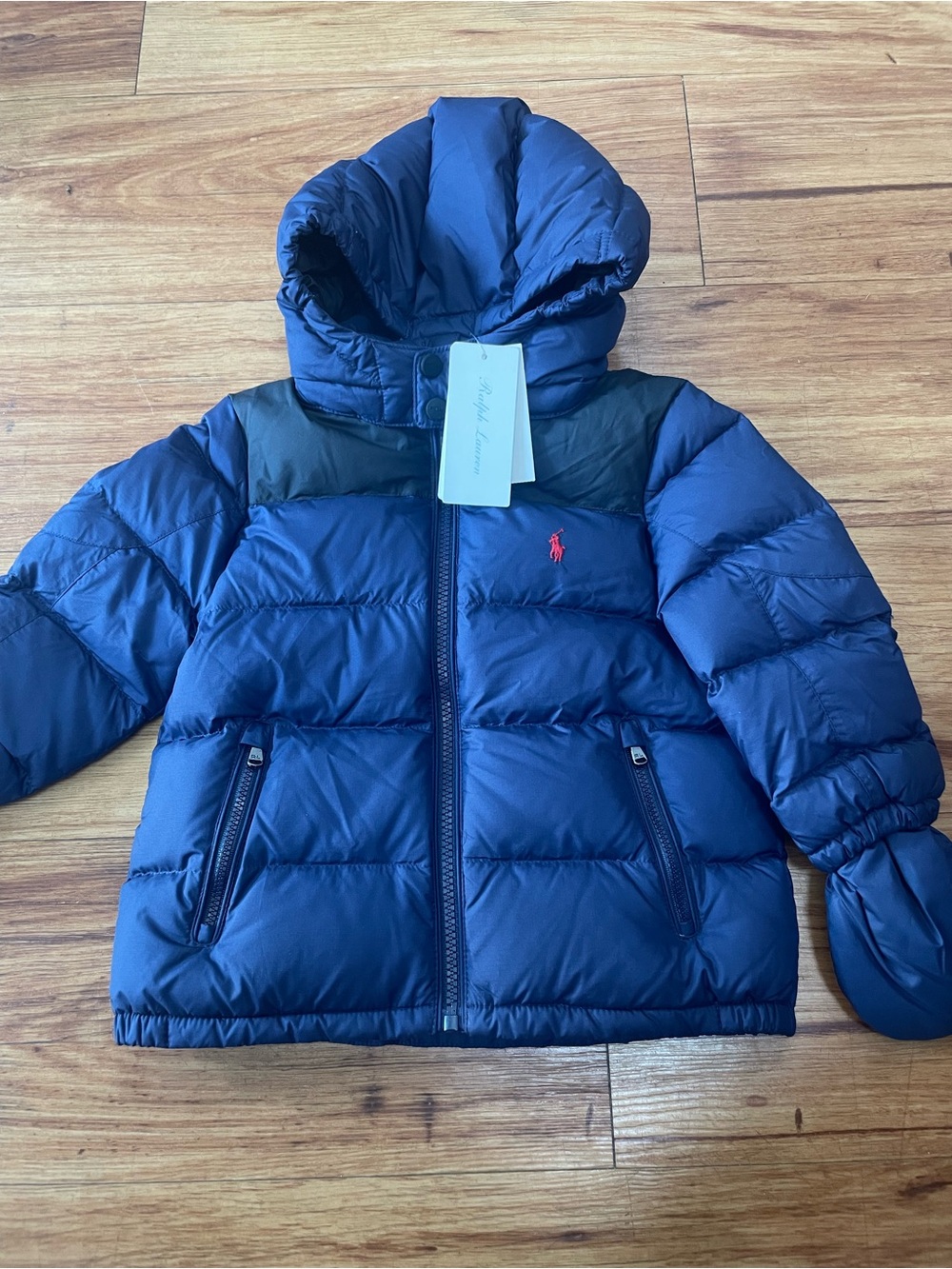 Polo by Ralph Lauren Navy & Black Hooded Puffer Jacket - Kids